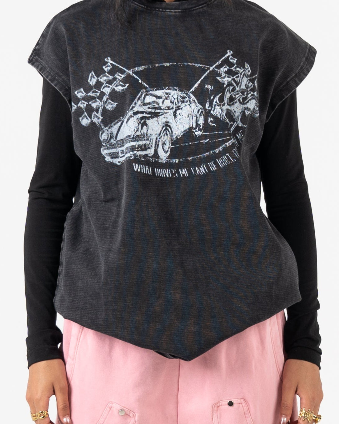 Oversized vintage Washed Cut T-shirt Racing Car