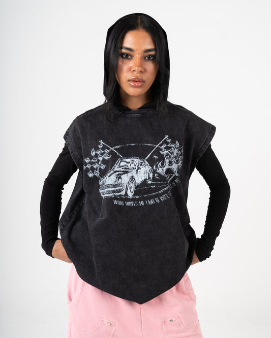 Oversized vintage Washed Cut T-shirt Racing Car