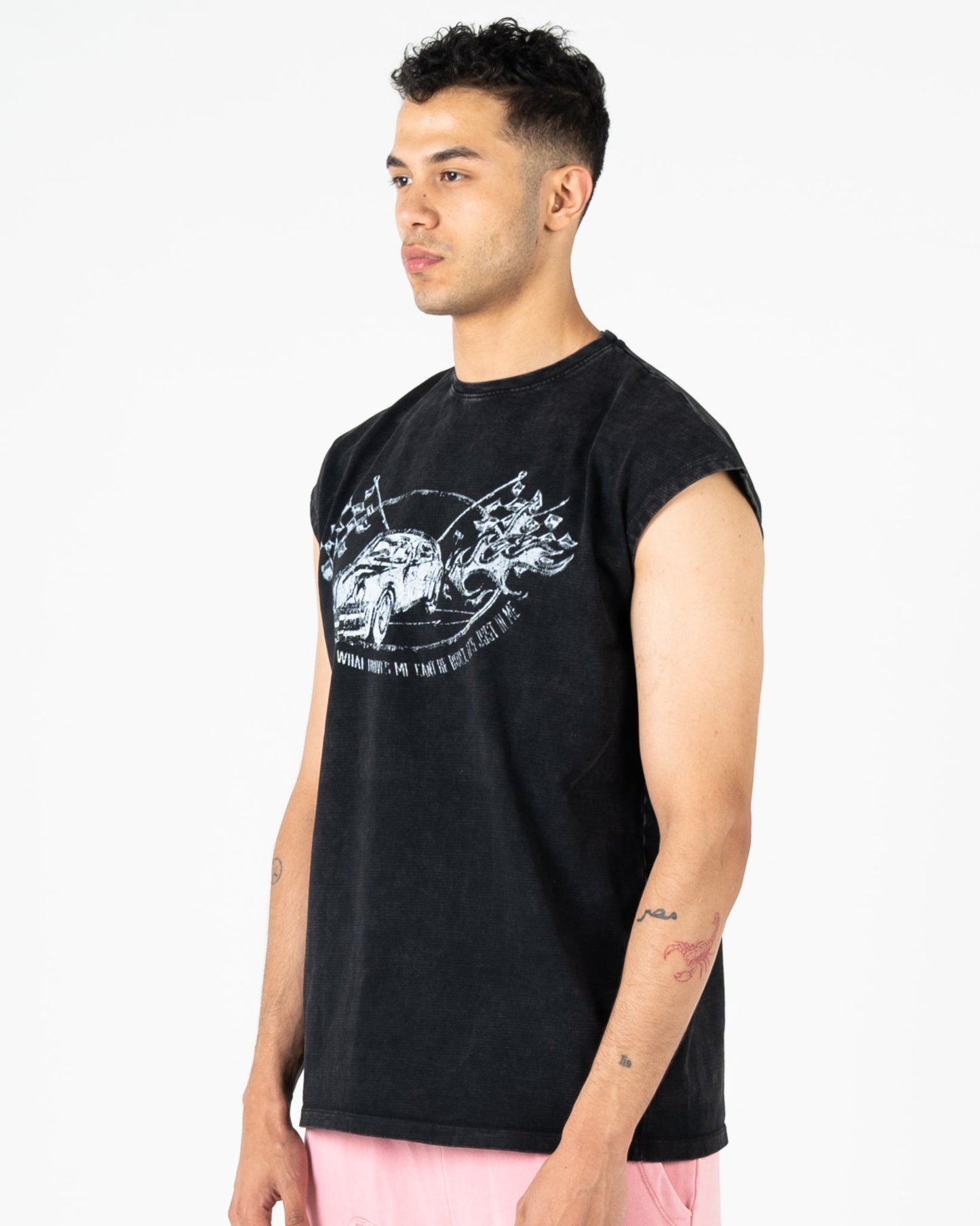 Oversized vintage Washed Cut T-shirt Racing Car