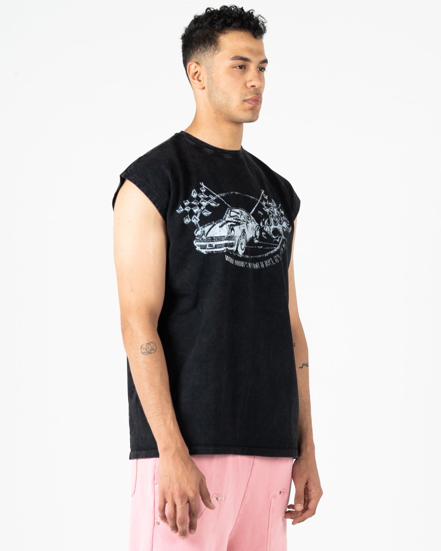 Oversized vintage Washed Cut T-shirt Racing Car