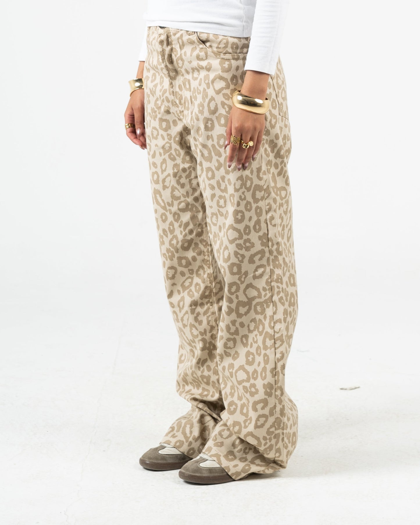 High-Waist Leopard Print Jeans Pants