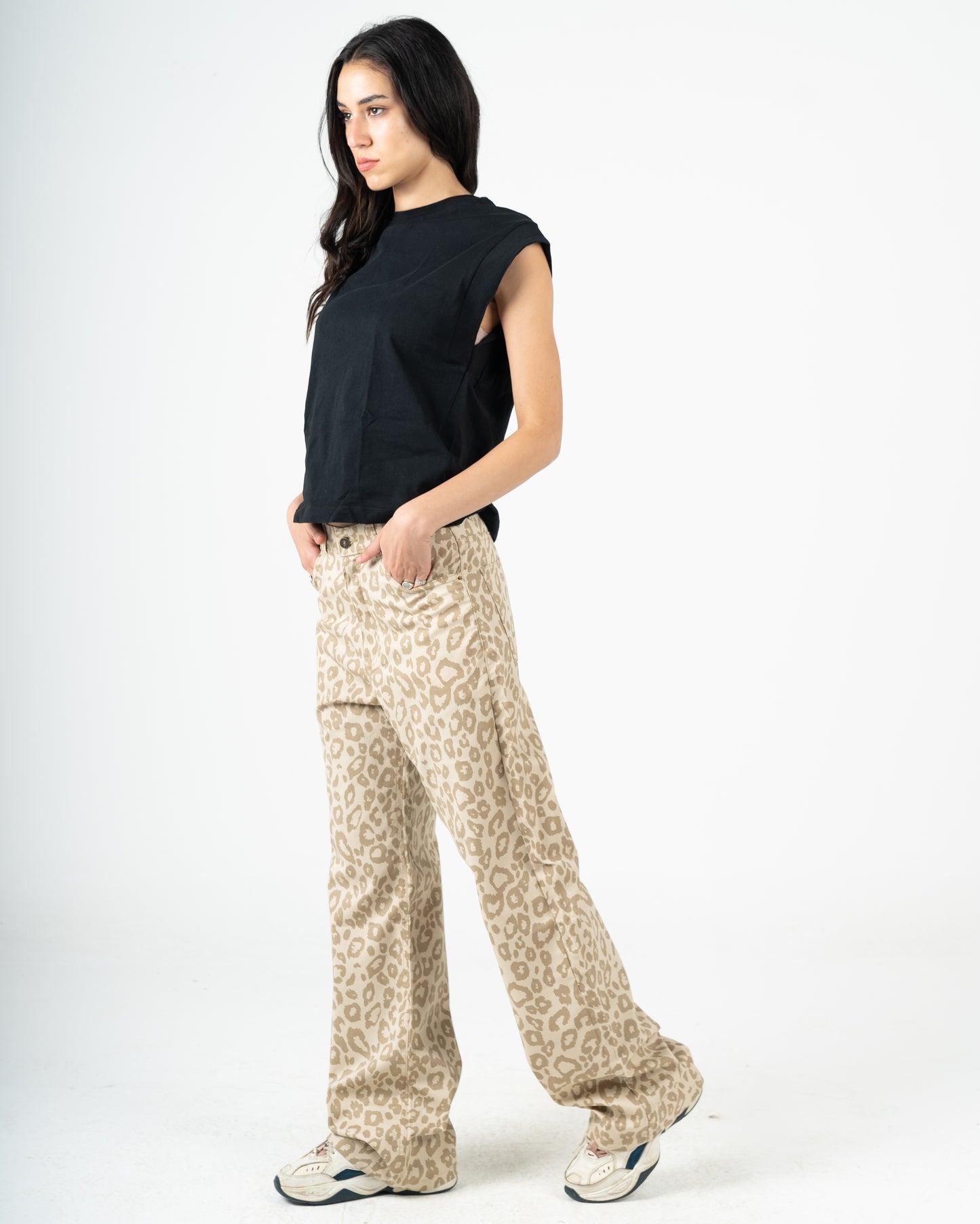 High-Waist Leopard Print Jeans Pants