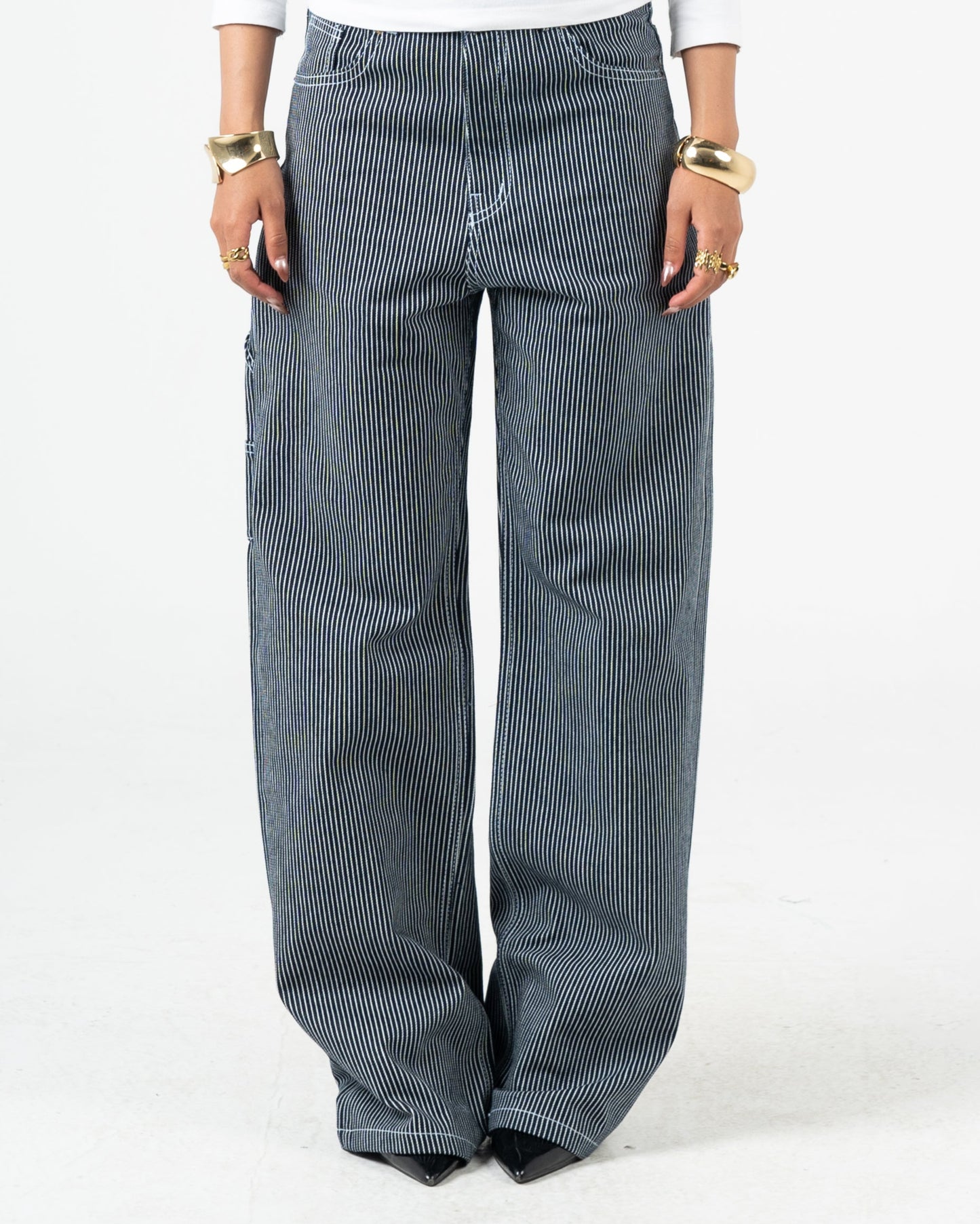 High-Waist Striped Jeans Pants
