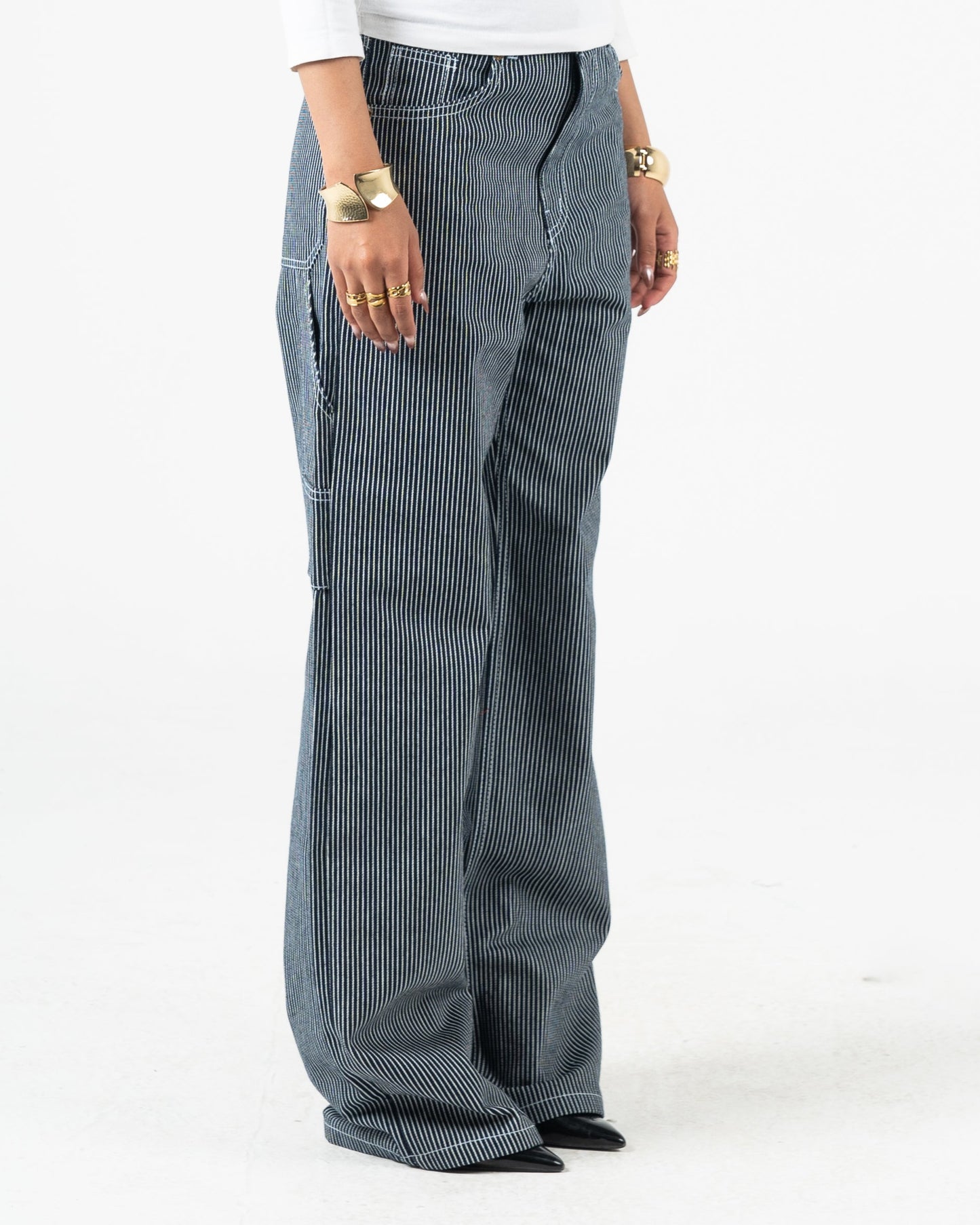 High-Waist Striped Jeans Pants
