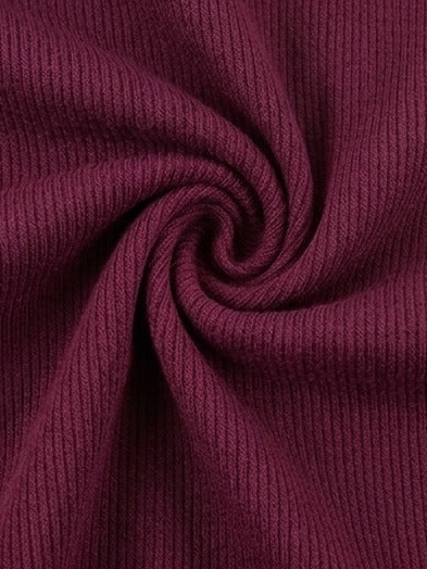 Asymmetric Lace-Trim Ribbed Top - Burgundy