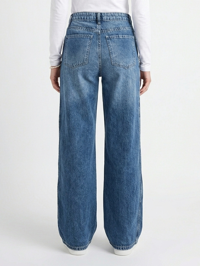 Shadow Cut Wide-Leg Jeans "Classic Blue"