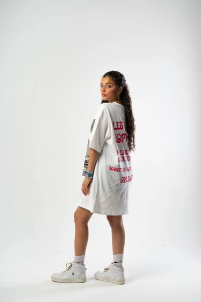 Oversized Printed Long T-shirt Borg el Khahira White White