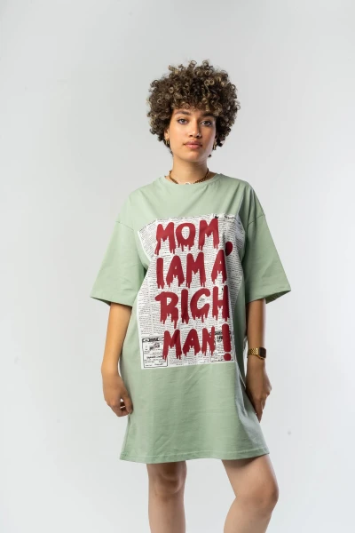 Oversized Printed Long T-shirt Rich Man Mint Green Mint Green