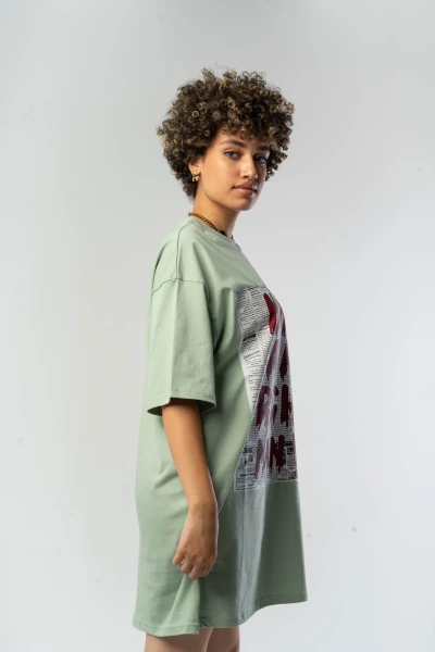 Oversized Printed Long T-shirt Rich Man Mint Green Mint Green