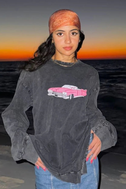 Oversized vintage Washed Long Sleeve old car