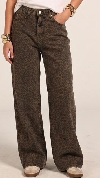 High-Waist Cheetah Print Jeans Pants "Dark Brown"