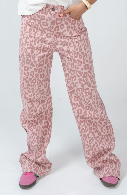 High-Waist Leopard Print Jeans Pants