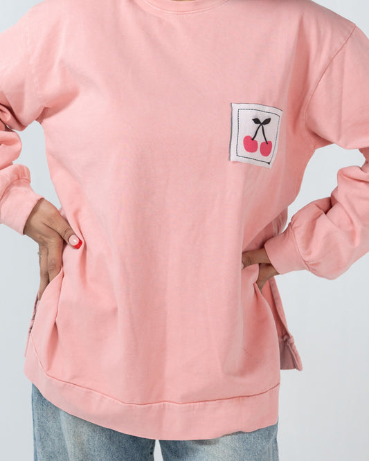 Oversized Washed Long Sleeve Cherry