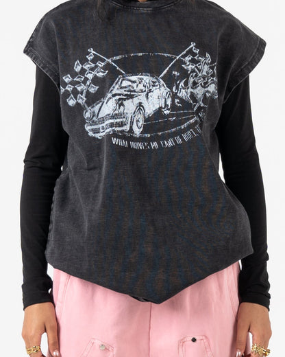 Oversized vintage Washed Cut T-shirt Racing Car