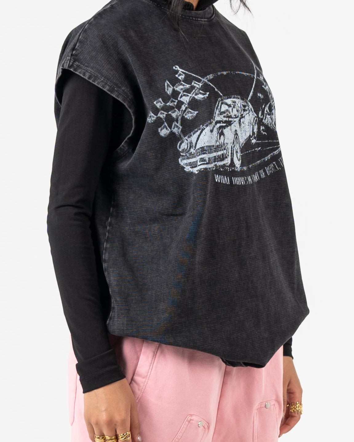 Oversized vintage Washed Cut T-shirt Racing Car