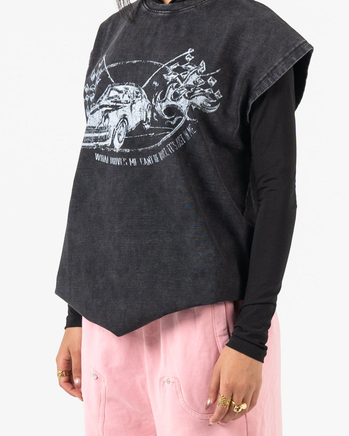 Oversized vintage Washed Cut T-shirt Racing Car
