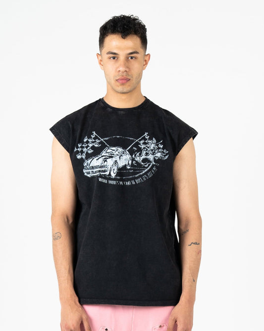Oversized vintage Washed Cut T-shirt Racing Car