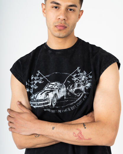 Oversized vintage Washed Cut T-shirt Racing Car