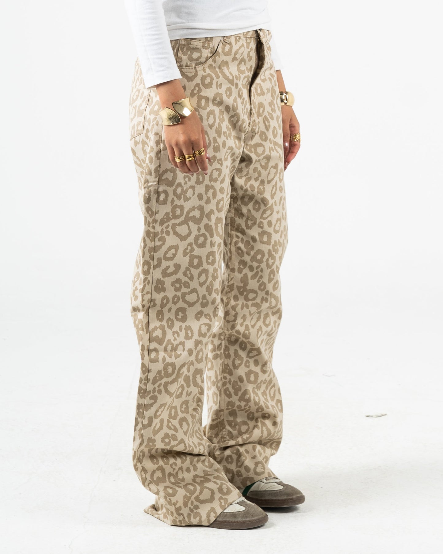 High-Waist Leopard Print Jeans Pants