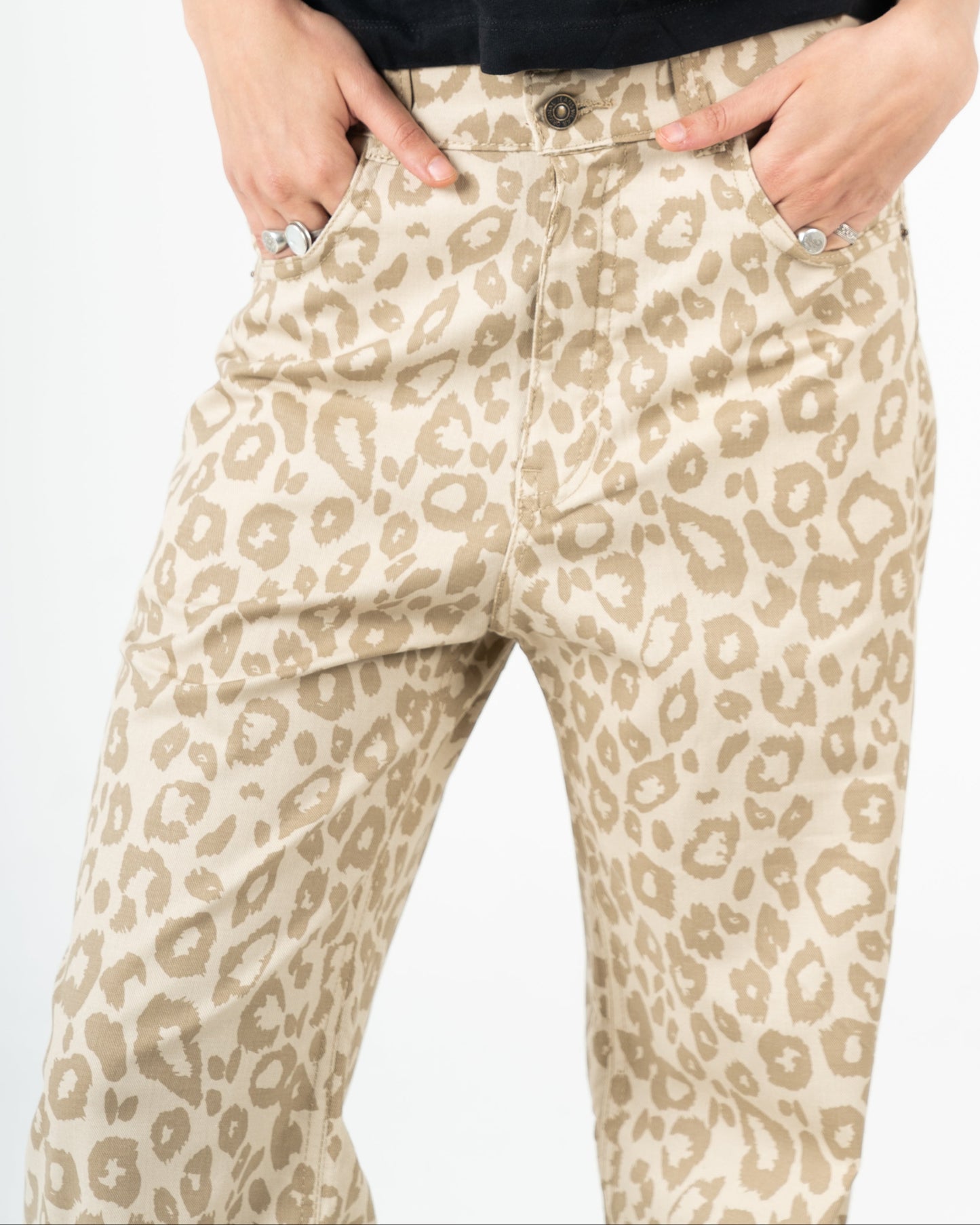 High-Waist Leopard Print Jeans Pants