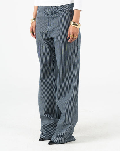 High-Waist Striped Jeans Pants