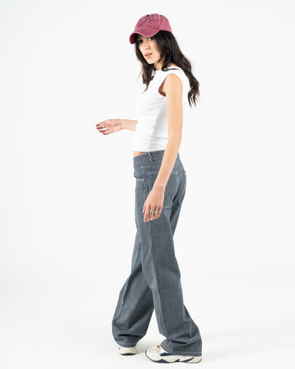 High-Waist Striped Jeans Pants