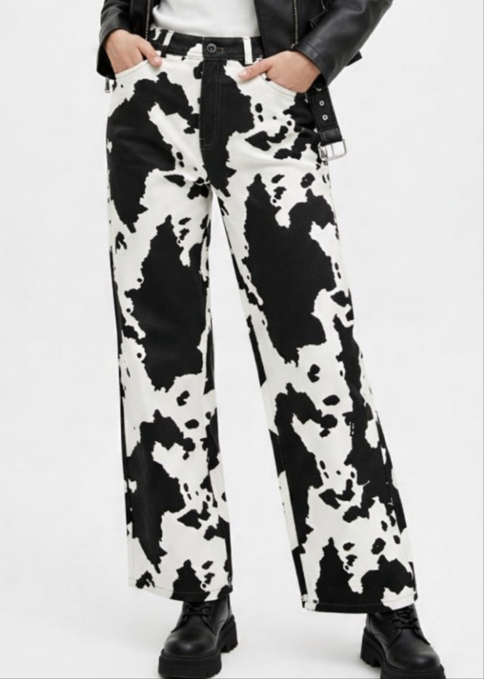 High-Waist Cow Print Pants