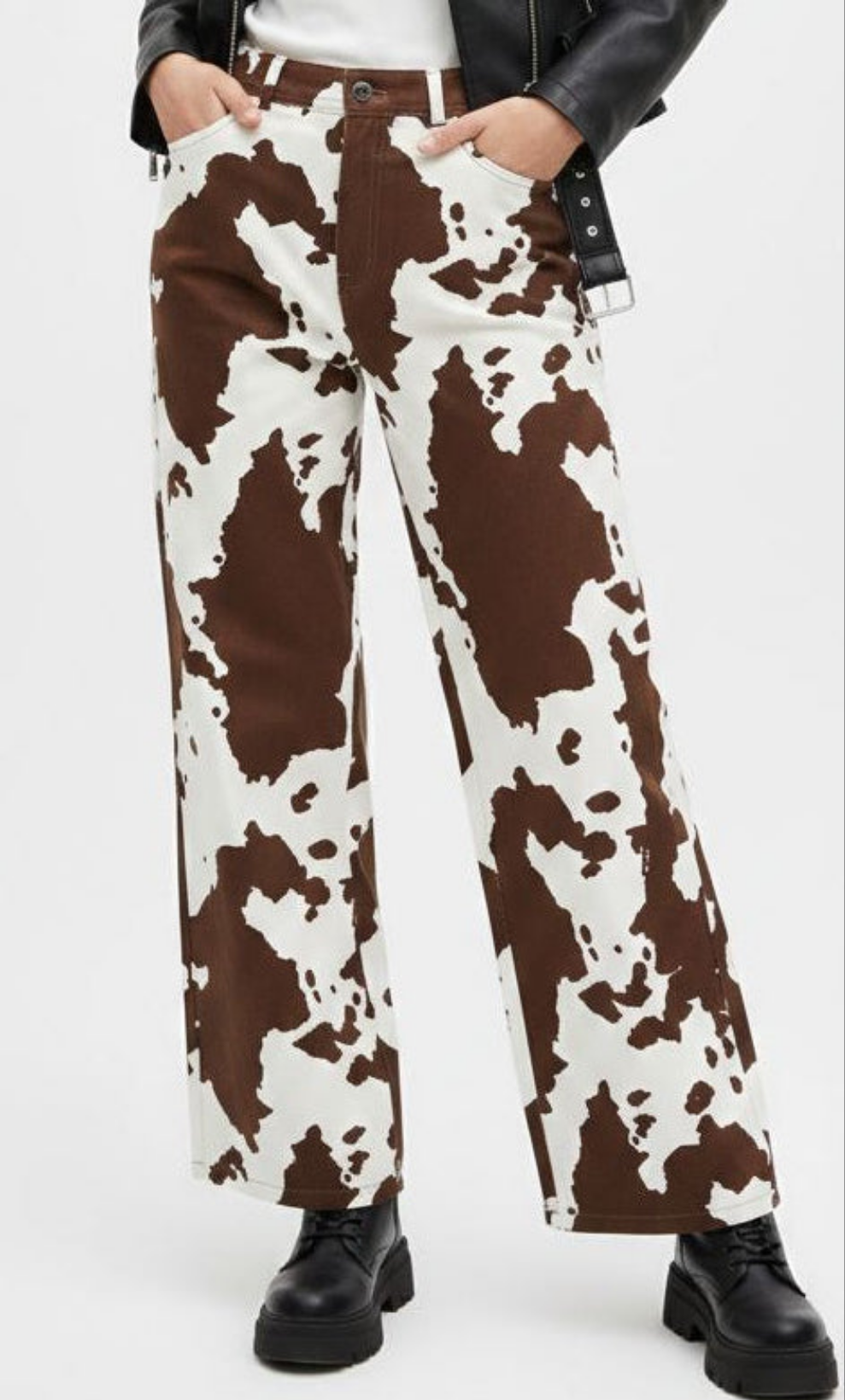 High-Waist Cow Print Pants