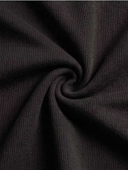 Asymmetric Lace-Trim Ribbed Top - Black
