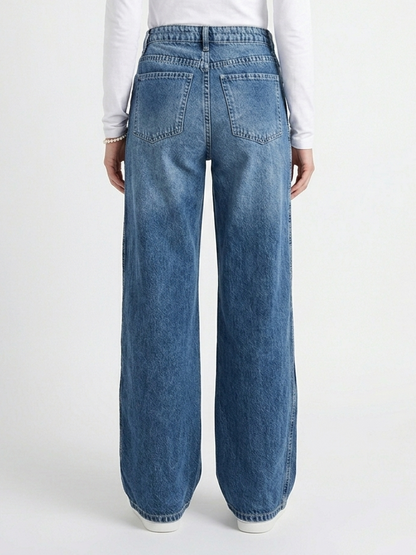 Shadow Cut Wide-Leg Jeans "Classic Blue"