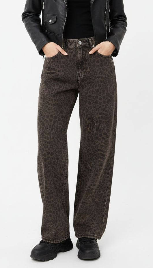 High-Waist Cheetah Print Jeans Pants "Dark Brown"